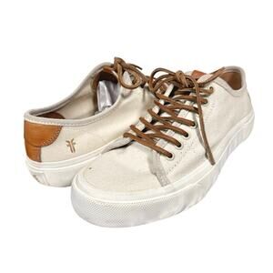 Frye | Men | Ludlow Cream Canvas Leather Low Top Casual Sneakers | Size 10